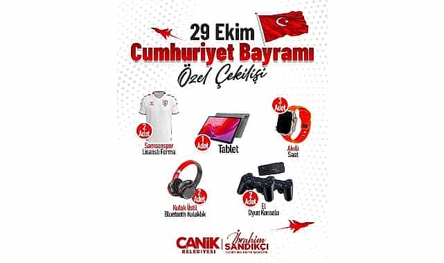 canik belediyesinin duzenledigi 29 ekim cumhuriyet bayrami ozel cekilisiyle vatandaslar hediyelerle bulusuyor