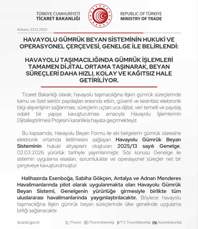 Havayolu Gümrük İşlemleri 2026’da Tamamen Dijitalleşiyor